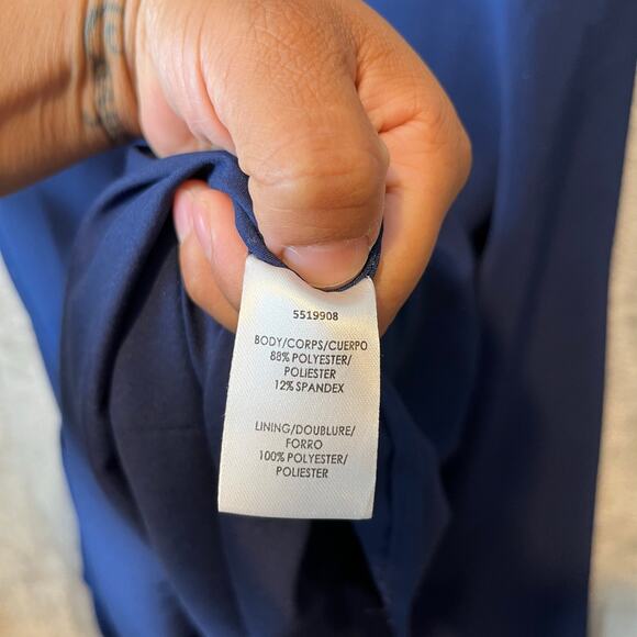 Kay Unger Navy Blue Fit & Flare Dress Elegant Draped Bodice Rhinestone Trim Sz 4 - Picture 9 of 9